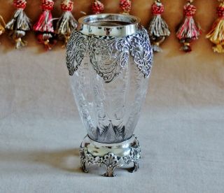 Antique William Comyns Silver Rock Crystal Glass Vase Manor Of William Fristche