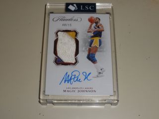 2018 - 19 Panini Flawless Encased Ruby Vertical Patch Auto Magic Johnson 03/15