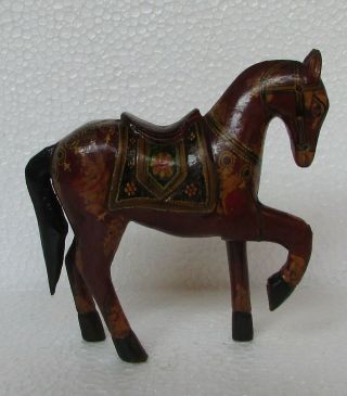 Vintage Old Hand Carved Unique Shape Wooden Painted Horse Statue