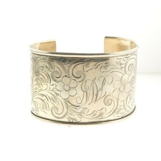 Vintage Sterling Silver Etched Floral Cuff Bracelet
