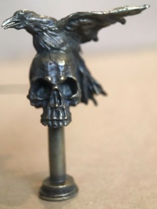 Ww1 Vintage Pipe Tamper Death Head Skull With Raven Bird Bronze Brass Trench Art