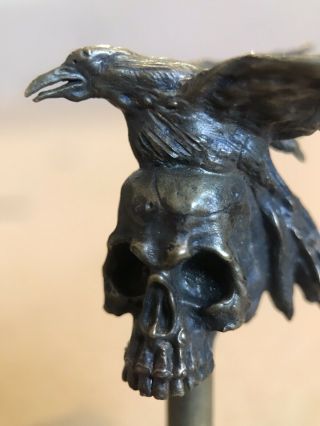 WW1 Vintage PIPE TAMPER Death Head SKULL with RAVEN Bird BRONZE Brass TRENCH ART 3