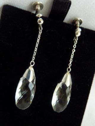 Stunning Vintage Art Deco Sterling Silver & Rock Crystal Screw Back Earrings 2