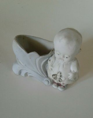 Vintage Antique Bisque Porcelain Toothpick Holder Baby Girl Bee Kenny Co 2