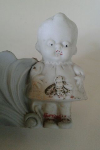 Vintage Antique Bisque Porcelain Toothpick Holder Baby Girl Bee Kenny Co 3