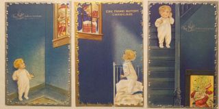 3 In Series Vintage Santa Claus " Night Before Christmas " Postcards E.  Nash 1910