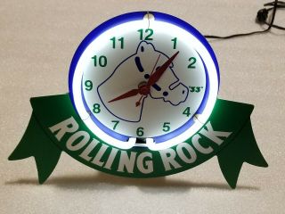 Vintage Rolling Rock Neon Bar Clock.  8.  5 " Tall,  12 " Wide