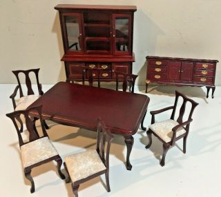 Dollhouse Miniatures 1:12 Scale 9 Pc Mahogany Dining Room Set