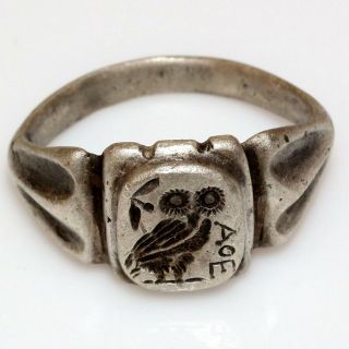 Circa 300 Bc Ancient Greek Athens Owl Silver Seal Ring