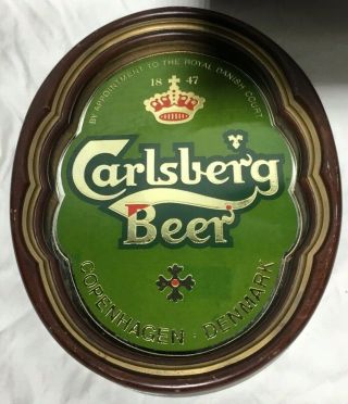 Vintage Carlsberg Beer Mirror Bar Sign 1988 Copenhagen Denmark Anheuser Busch