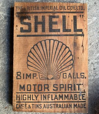 Shell British Imperial Oil Co.  Vintage Tin Drum Crate Wooden Box End Only Sign