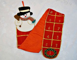 Vintage Christmas Snowman Red Lame Gold Velvet Wall Advent Calendar Organizer