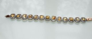 Antique Art Deco Natural Citrines & White Sapphires 14k Gold Bracelet