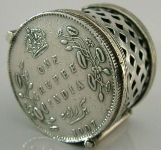 Unusual Anglo Indian Solid Silver One Rupee Coin Holder Sovereign Case Antique
