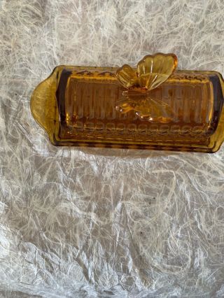 Vintage Circleware Amber Cut Glass Butterfly Butter Dish Covered 2