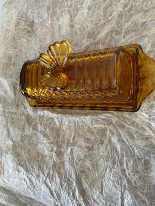 Vintage Circleware Amber Cut Glass Butterfly Butter Dish Covered 3