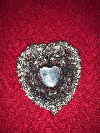 Two Vintage Gorham Sterling Silver Pierced Heart Shaped Nut Dish 956 3.  75” 2