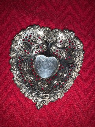 Two Vintage Gorham Sterling Silver Pierced Heart Shaped Nut Dish 956 3.  75” 3