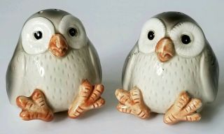 Vintage Fitz & Floyd Ff Roly Poly Gray Spotted Ceramic Owls Salt&pepper Shakers