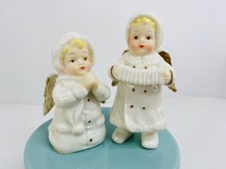 Vintage Grandeur Noel Christmas Angel Figurines Set Of 2 / Accordion Decor 032