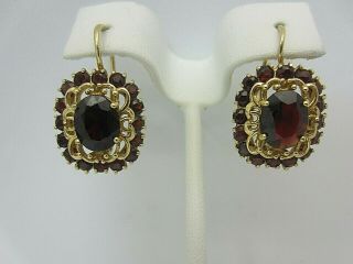 Vintage 18k Yellow Gold And Garnet Earrings Filigree Style 7 Carats