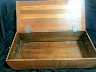 Vintage Wood Storage Box Case Hinged 20 1/2 " Wooden Lid Dove Tail