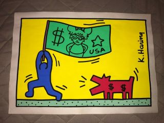 Vintage Keith Haring Waterlocolor Paper Drawing Rare Signed