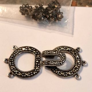Vtg 925 Sterling Marcasite Stone Clasp Set For Multi Strand Necklace Bracelet Lg