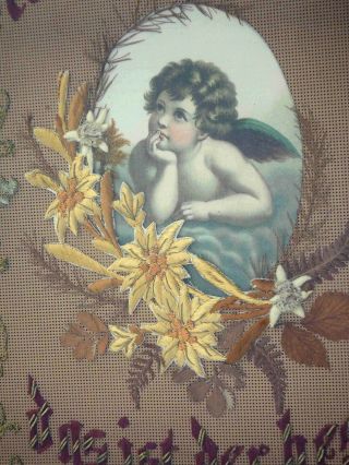 Best Antique Victorian Paper Punch Sampler Angel German Dried Floral Christian