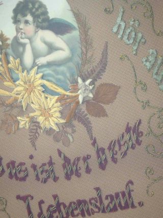 BEST antique victorian PAPER PUNCH SAMPLER ANGEL GERMAN DRIED FLORAL christian 3