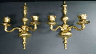 Vintage Brass Wall Hanging Sconce Candle Holders,  India,  15 " Tall