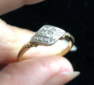 18ct Gold And Diamond Art Deco Unusual Antique Ring Size L