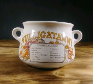 Vtg Rare Mulligatawny Soup Recipe Ceramic Mug Cup Bowl Double Handle Collectible
