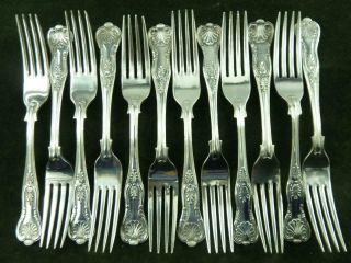 12 Vintage Epns Dinner Table Forks Kings Pattern Silver Plated Mixed Makers 3