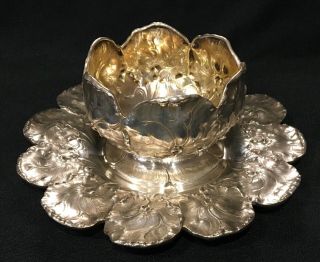 Shreve & Co Solid Sterling Silver Bowl & Plate Tray Floral Repousse Set Vtg 553g