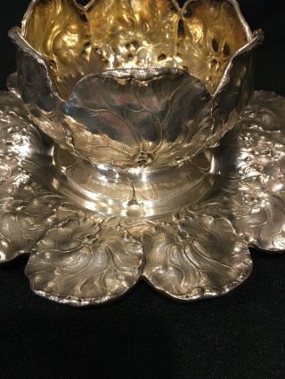 SHREVE & CO SOLID STERLING SILVER BOWL & PLATE TRAY FLORAL REPOUSSE SET VTG 553g 2