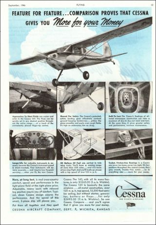 1946 Vintage Aircraft Ad Cessna 140 & 120 Private Plane $2695 043019