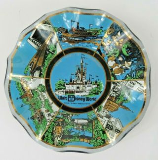Walt Disney World Magic Kingdom Vintage Souvenir Glass Ashtray Dish 1970 