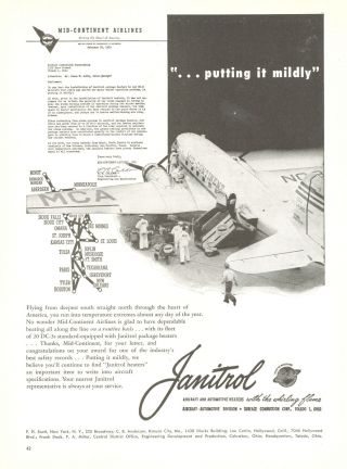 1950 Janitrol Heater Ad Mid Continent Airlines Airplane & Route Map Mca Dc - 3