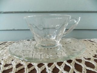 2 Piece Vintage Hazel Atlas Clear Glass Capri Dot Tea Cup & Saucer Plate