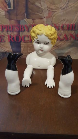 Vintage Ceramic Doll Head Arms And Legs For Making A Doll