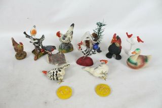 Vintage Made In Germany Paper Mache Bird Chicken Metal Feet Rooster Rare Old