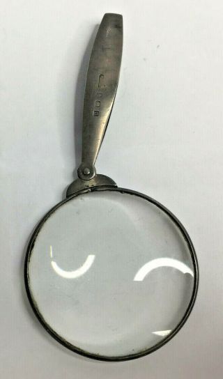Antique Hallmarked Sterling Silver Folding Magnifying Glass Circa 1912