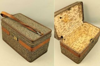Vtg Hartmann Travel Tweed Belting Leather Luggage Train Case Make Up Suitcase