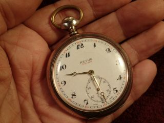 Silver Case Revue Prima Swiss Made Antique Vintage Pocket Watch