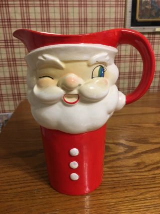 Vintage 1960 Holt Howard Christmas Winking Santa Claus Ceramic Pitcher