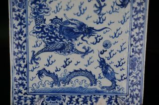Large Antique Chinese Blue and White Porcelain Dragon Tile Plague 19th C QING 2