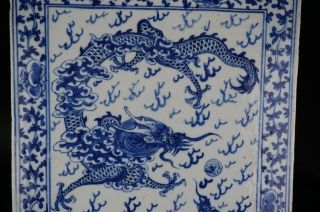 Large Antique Chinese Blue and White Porcelain Dragon Tile Plague 19th C QING 3