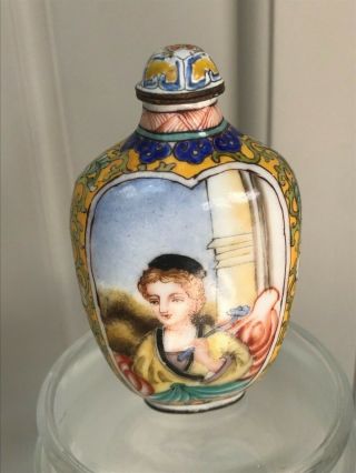Vintage Chinese Snuff/scent Bottle Enamelled On Copper