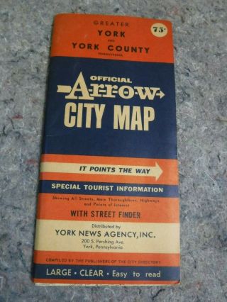 Vintage 1969 Official Arrow City Map Of Greater York & York County Pa - York News